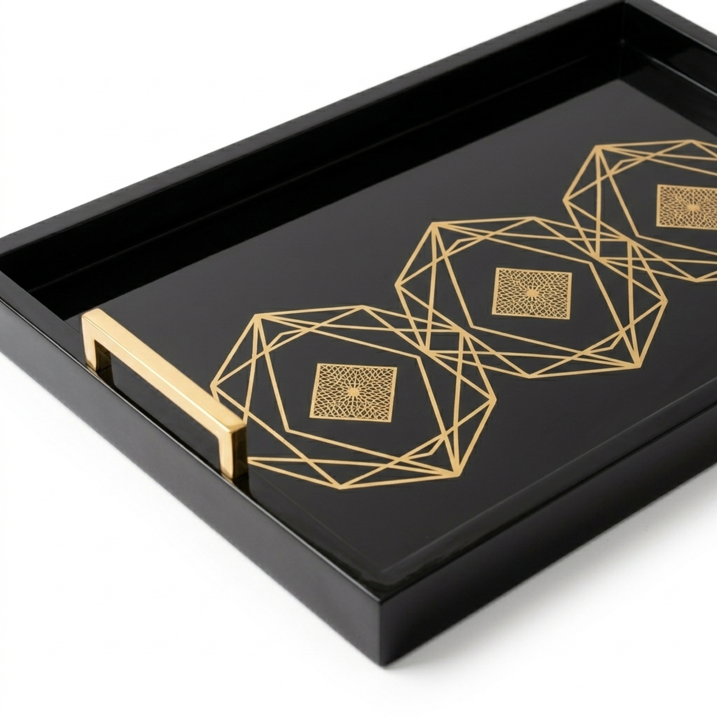 Luxury Black & Gold Geometric Serving Tray – Premium Decorative Metal Serving Tray