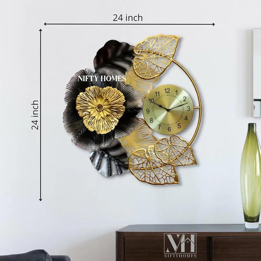 N I CREATIONS 24-inch wall clock with elegant floral design and gold accents for modern home decor