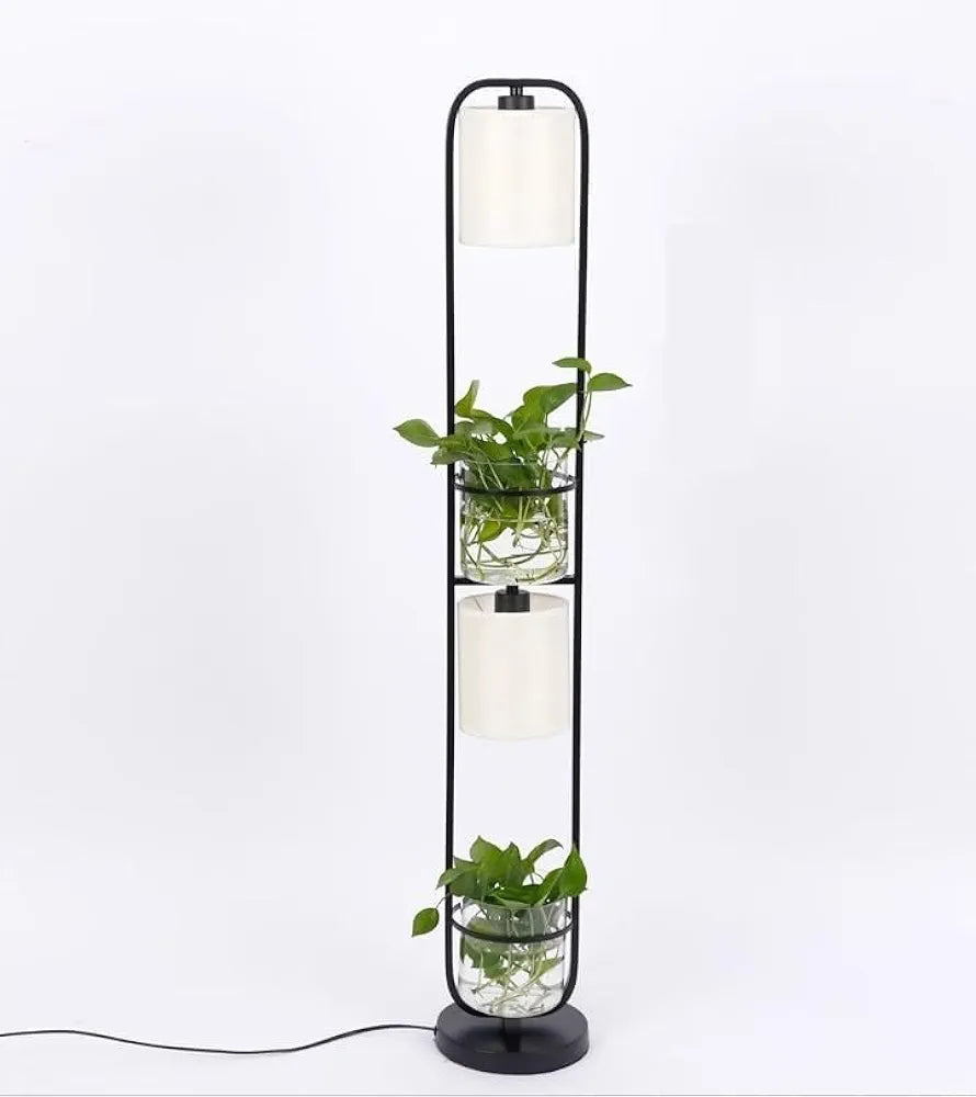 Standing Lamps Unique Floor Lamp Iron Tall Pole Lamp with 2 Linen Lampshade Floor Light Hydroponic Plant Terrarium Decor Standing Lamp Exquisite Design