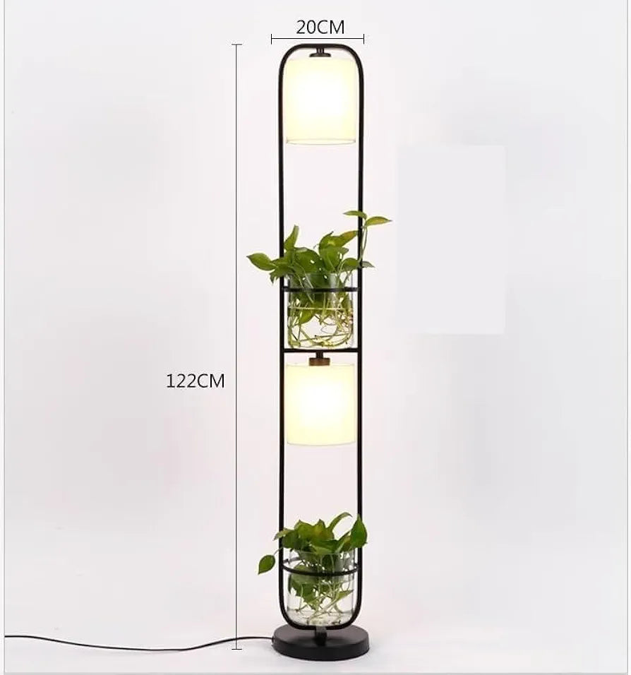 Standing Lamps Unique Floor Lamp Iron Tall Pole Lamp with 2 Linen Lampshade Floor Light Hydroponic Plant Terrarium Decor Standing Lamp Exquisite Design