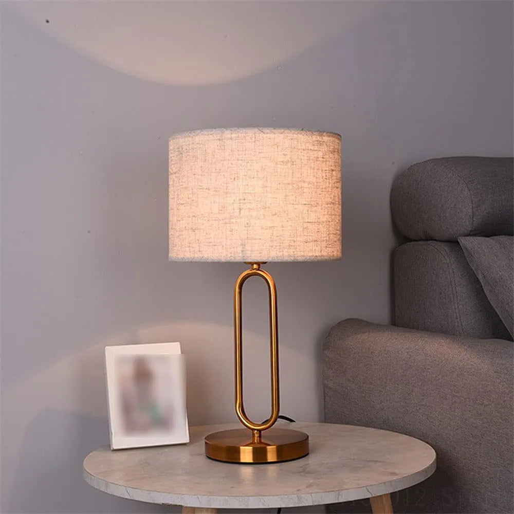 Golden Ring Table Lamp for Bedroom Bedside Lamp Gold U-shaped Table Light Hotel Kitchen Art Deco Fabric Led Fixture