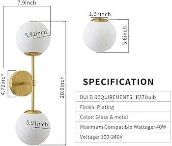 Wall Lights for Living Room Modern Wall Lamps for Bedroom or Home Decoration (Doom Gold, Without Bulb)