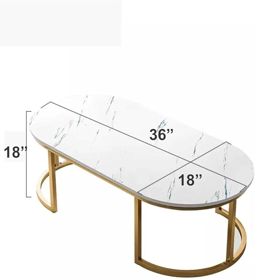 Coffee Table, Center Cocktail Table with Faux Marble Look Tabletop & Metal Frame, Modern Coffee Table for Living Room, Already Assemble