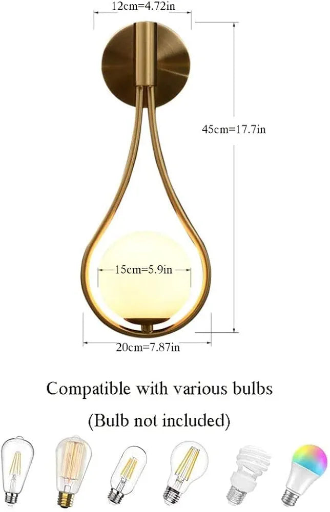 Modern Mid-Century Drop Design Wall Light Globe Wall Sconce Lamp Brushed Brass Finish Wall Lamps Vanity Wall Light for Bedside Living Room Lighting