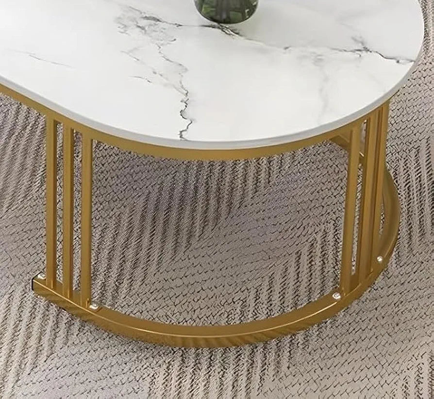 Coffee Table, Center Cocktail Table with Faux Marble Look Tabletop & Metal Frame, Modern Coffee Table for Living Room, Already Assemble