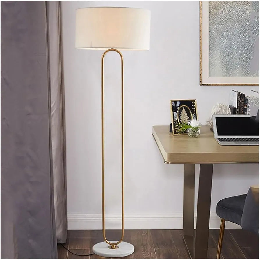 Floor Lamp - White Minimalist Standing Light with Electroplated Polished Vertical Lamp. Modern Indoor Pole Light for Living Room, Bedroom, Balcony, Hotel. Marble Base Table Lamp