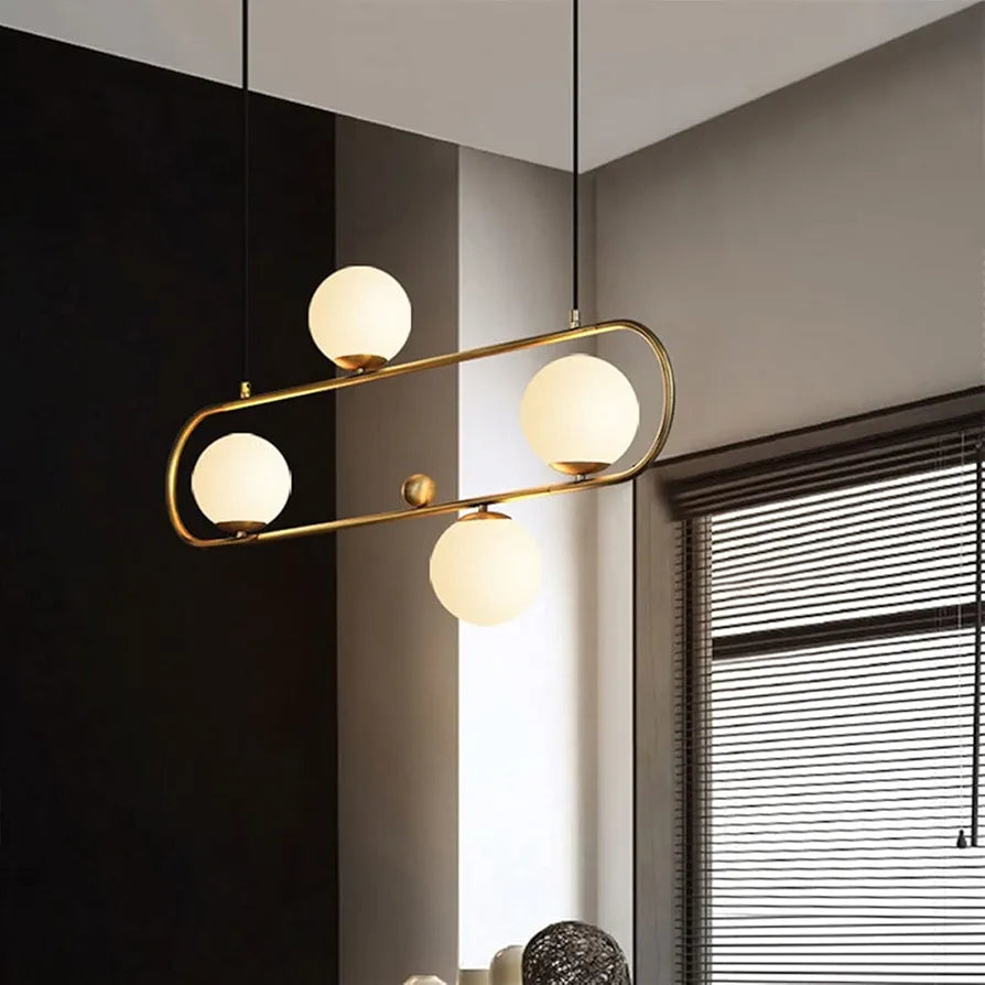 Modern 4 Lights Nordic Chandelier,E27 Dining Room Pendant Light, Simple Wrought Iron Oval Glass Ball Hanging Decorative Lighting