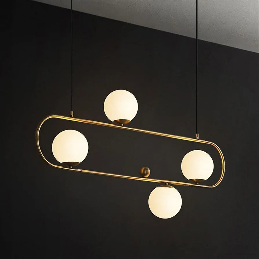 Modern 4 Lights Nordic Chandelier,E27 Dining Room Pendant Light, Simple Wrought Iron Oval Glass Ball Hanging Decorative Lighting