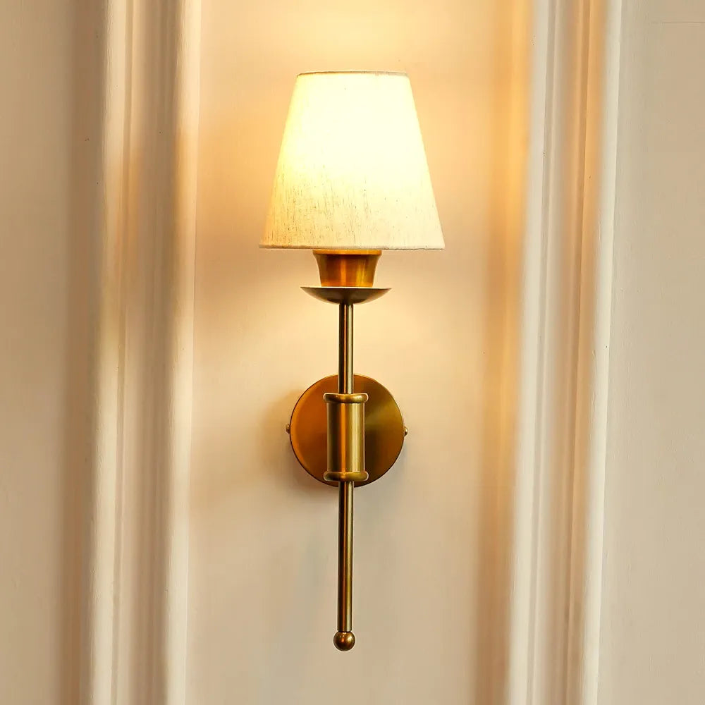 Antique Brass Finish Spacer Wall Lamp with Off White Shade for Living Room, Bedroom, Home Decoration Wall Light Pack of 1