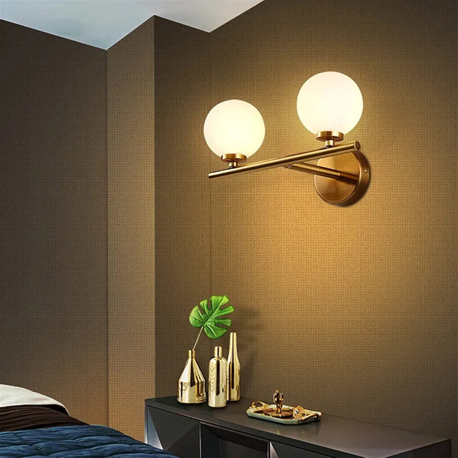 3Colors Dimming Gold LED Wall Light Glass Ball Bathroom Wall Lamp Mirror Lighting with, Light Fixture