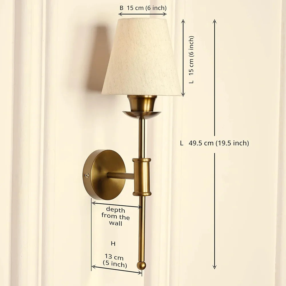 Antique Brass Finish Spacer Wall Lamp with Off White Shade for Living Room, Bedroom, Home Decoration Wall Light Pack of 1