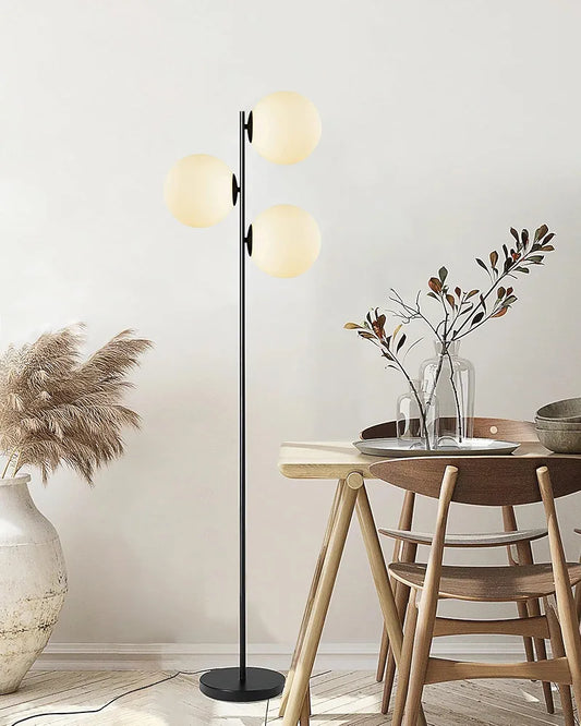 Industrial Tree Floor Lamps for Living Room, Standing Lamp with 3 Frosted Glass Globe Shades (Bulb Not Included)