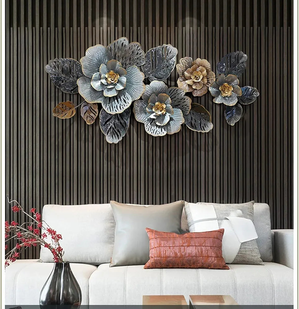 Stylish Metal Art Multi Rose Flower Wall Hanging Sculptures for Modern Home Decoration, Bedroom, Living Room, Hotel & Restaurant (52 x 24 Inch)