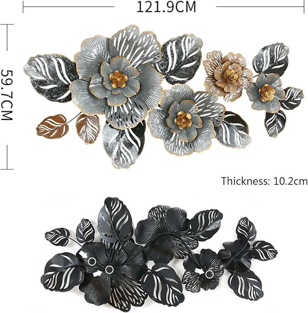 Stylish Metal Art Multi Rose Flower Wall Hanging Sculptures for Modern Home Decoration, Bedroom, Living Room, Hotel & Restaurant (52 x 24 Inch)