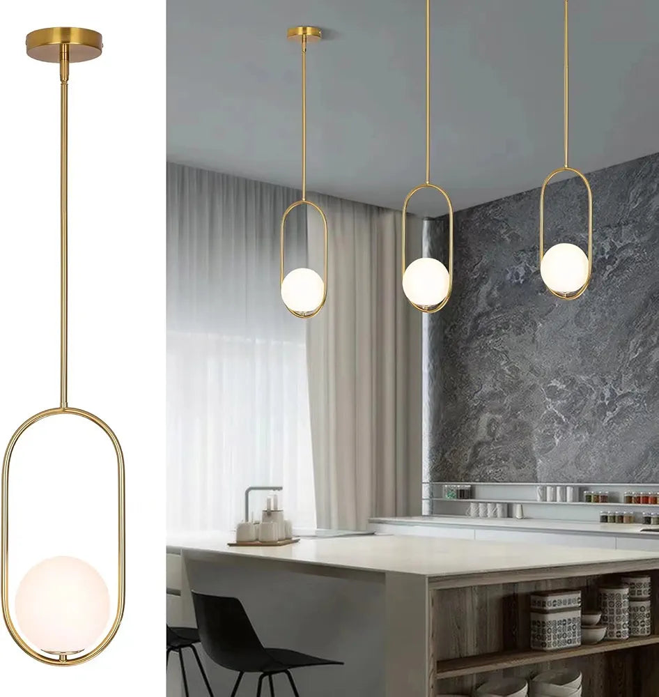 Modern Pendant Lighting Gold Globe Light Fixture,Mid Century Chandelier for Kitchen Island,Adjustable Length Indoor Lighting for Dinning Room Bedroom