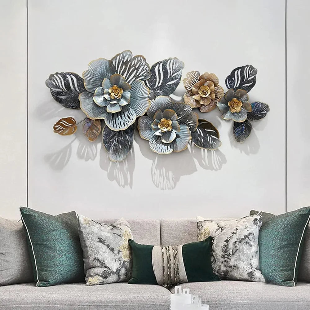 Stylish Metal Art Multi Rose Flower Wall Hanging Sculptures for Modern Home Decoration, Bedroom, Living Room, Hotel & Restaurant (52 x 24 Inch)