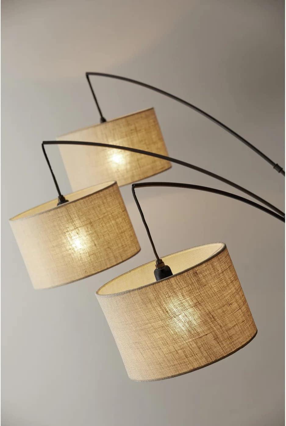 Close-up View of Black & Beige Burlap Standing Floor Lamp