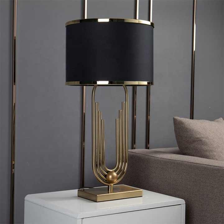 Metal Table Lamp with Drum Shade | Elegant Modern Bedside & Desk Lamp for Bedroom, Living Room, Hotel & Study Room | Antique Gold Finish