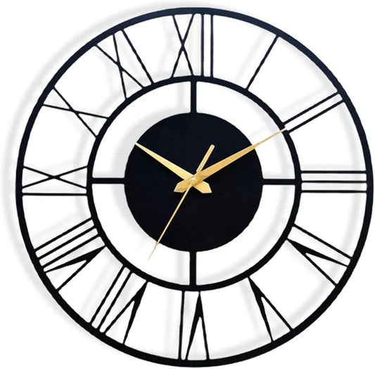 N I CREATIONS Analog Wall Clock in Black with Gold Accents for Modern Home Decor