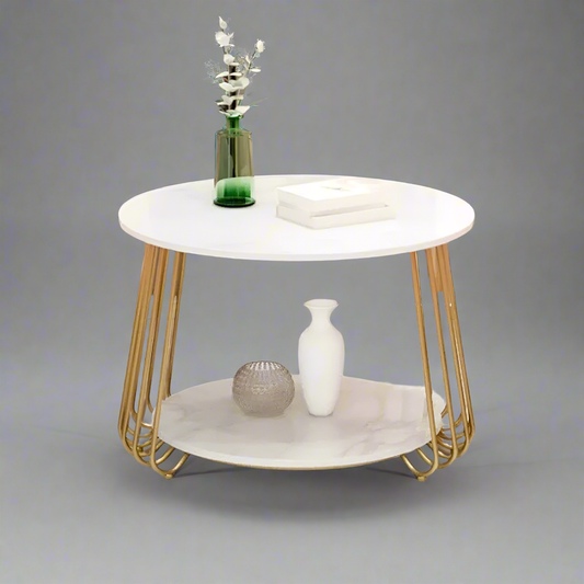 End Table for The Living Room with a Metal-Framed Sofa Table and Modern Side Tables with Two Tiers in a Tea Marble