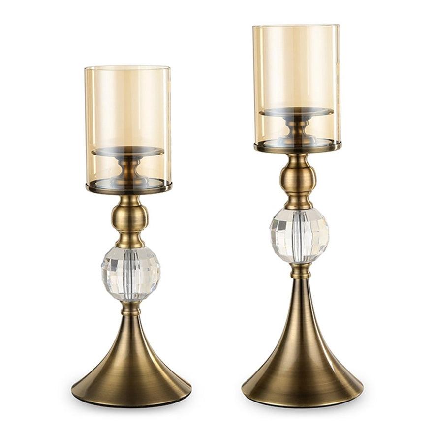 Elegant N I CREATIONS candle holder set with crystal accents and glass shades for stylish decor