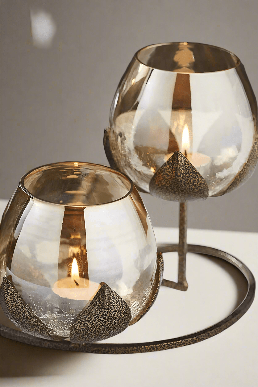 Elegant N I CREATIONS Candle Holder with Glass Bowls and Decorative Base for Stylish Home Decor