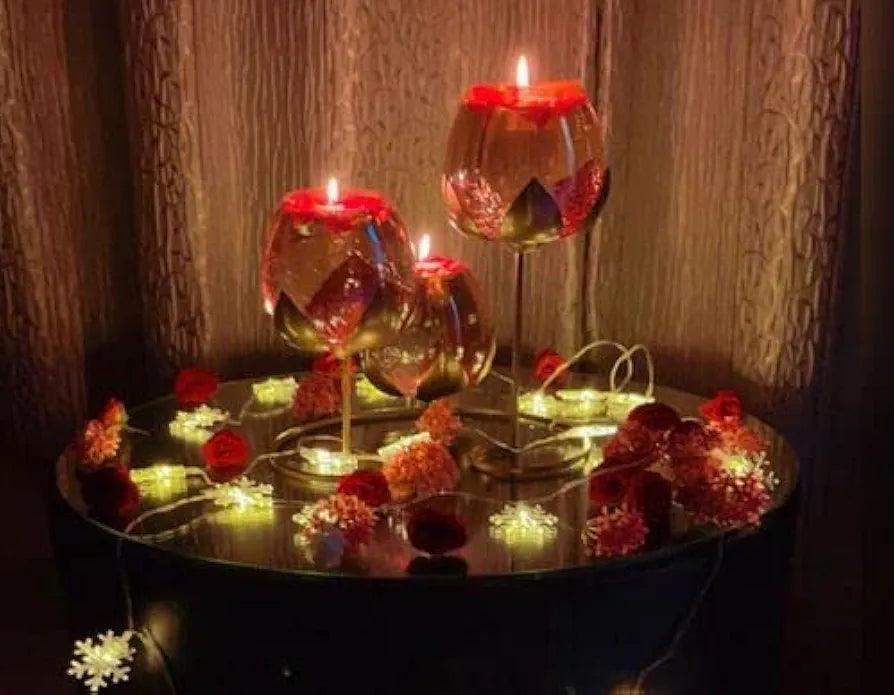 Elegant N I CREATIONS Candle Holder Set with Decorative Flowers and Soft Lighting for Home Ambiance