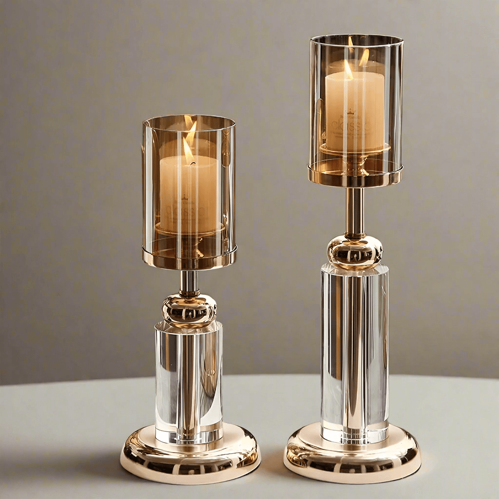 Elegant N I CREATIONS candle holders stand in gold and clear glass for stylish home decor