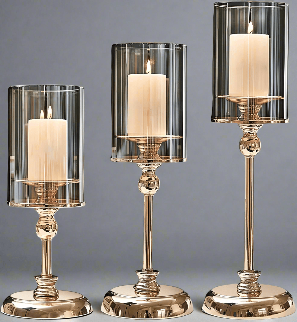 Elegant N I CREATIONS candle holders stand in gold with clear glass for stylish home decor