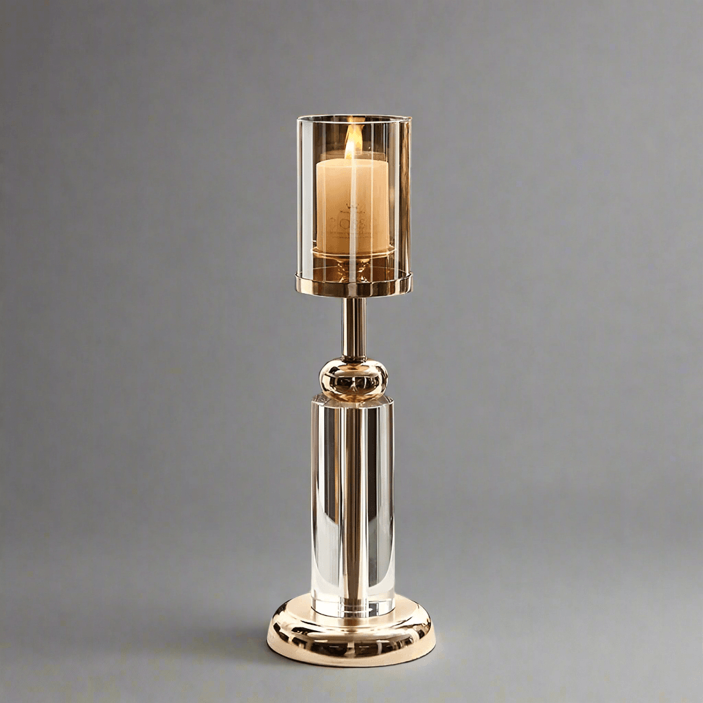 Elegant N I CREATIONS candle holders stand in polished gold and clear glass for home decor