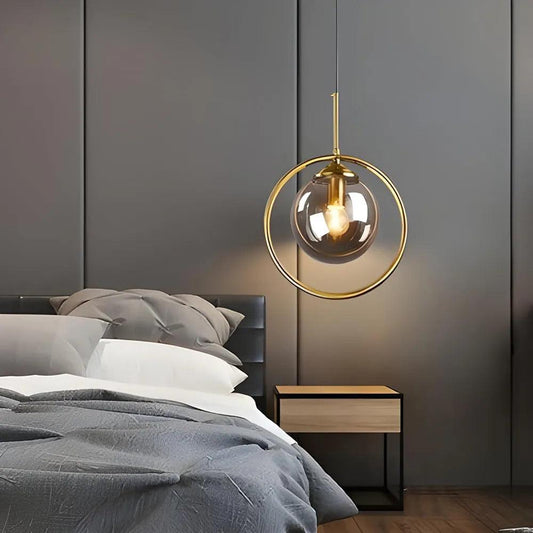 Stylish N I CREATIONS ceiling light with a glass globe design above a modern bedroom setting