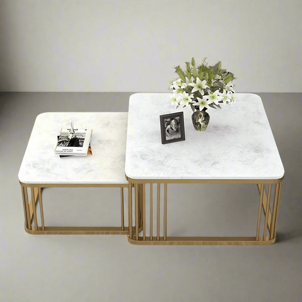 N I CREATIONS modern centre table coffe with marble top and stylish gold base, perfect for home decor