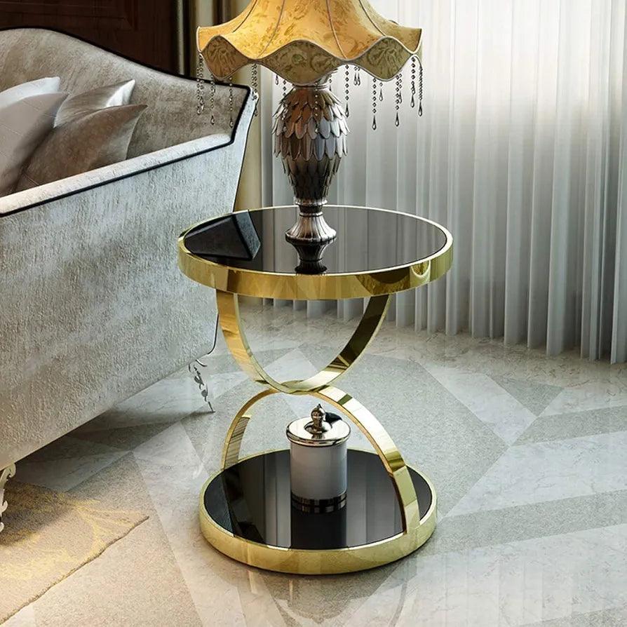 Elegant gold and black coffee table with two tiers for stylish home decoration