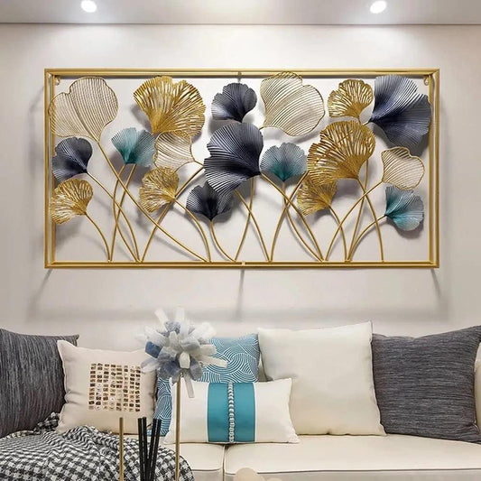N I CREATIONS wall art featuring leaf designs in gold, gray, and teal, perfect for home decoration