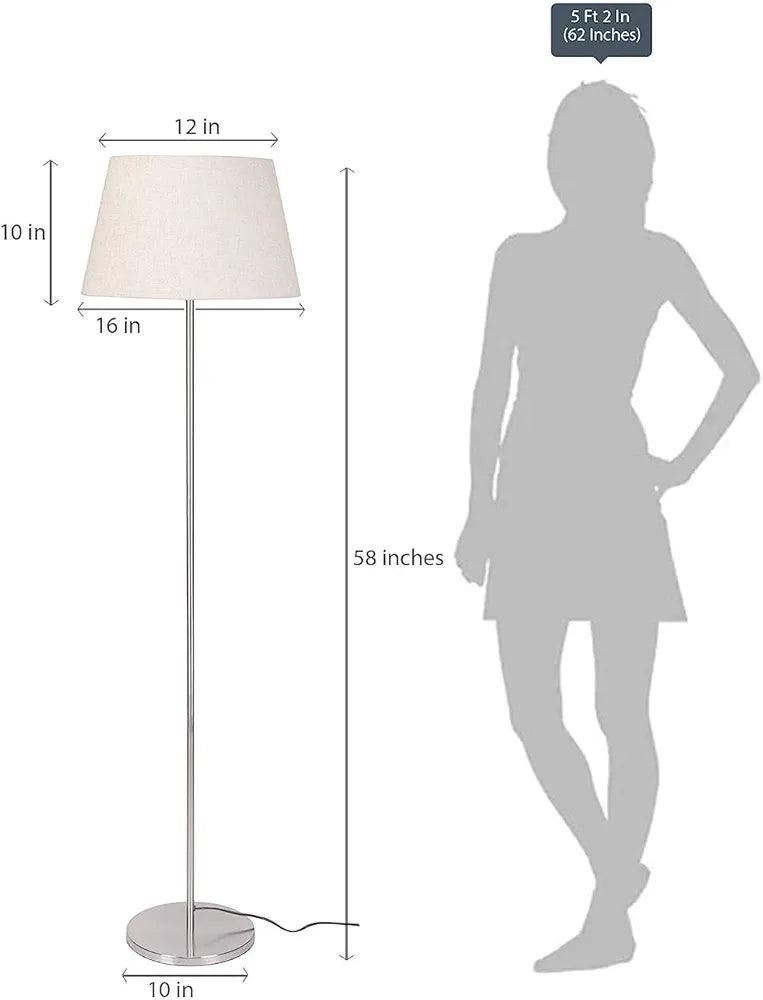 N I CREATIONS modern floor lamp with a white shade and sleek silver base, measuring 58 inches tall