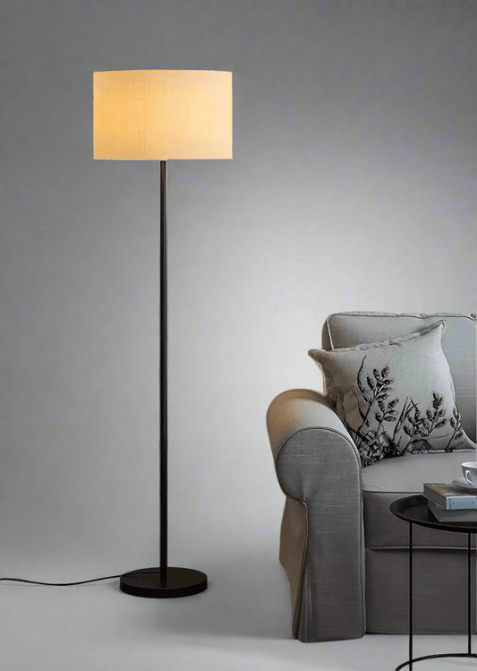 N I CREATIONS Floor Lamp Standing with Fabric Shade and Slim Black Base for Modern Living Spaces