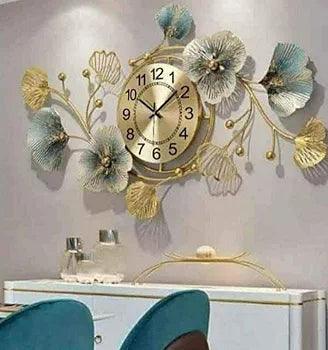 N I CREATIONS Floral wall clock with elegant gold and blue flower design for home decor
