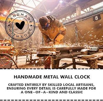 Handmade metal floral wall clock crafted by skilled artisans for a unique home decor accent