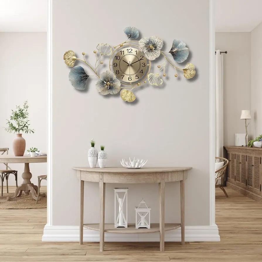N I CREATIONS Floral wall clock with decorative flowers and elegant gold accents for home decor