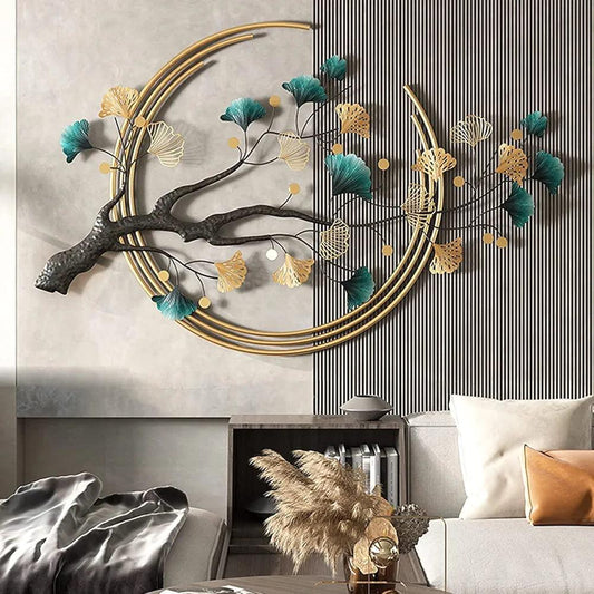 Ginkgo leaf wall decor in another modern living room setup