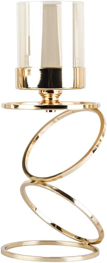 Elegant gold spiral candle holder with glass container for stylish home decor