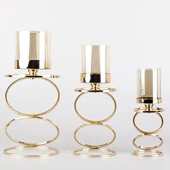 N I CREATIONS elegant gold candle holders in three sizes with glass tops for stylish home decor