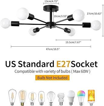 Stylish N I CREATIONS Hanging Lights Chandelier with six bulb sockets in a modern design