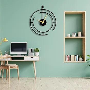 Modern N I CREATIONS Metal analog wall clock with a sleek black design and gold accents for home decor