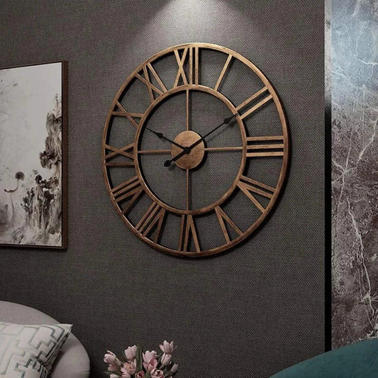 N I CREATIONS Metal analog wall clock with decorative wooden accents for stylish home decor
