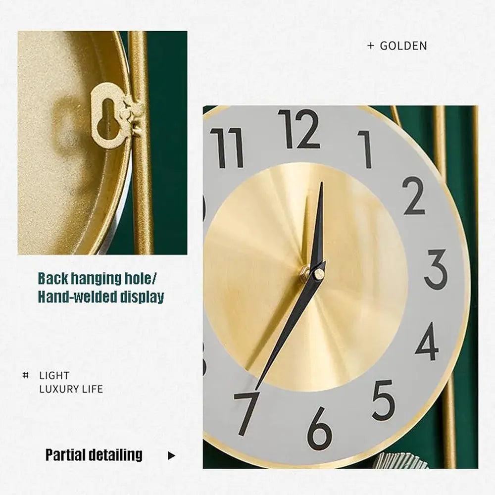 Elegant metal wall clock in gold with hand-welded display and a modern design