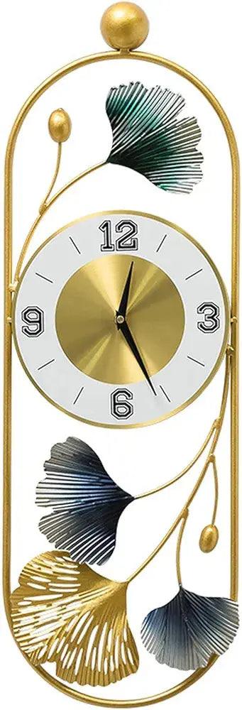 Stylish metal wall clock with decorative ginkgo leaves and elegant gold accents for modern decor
