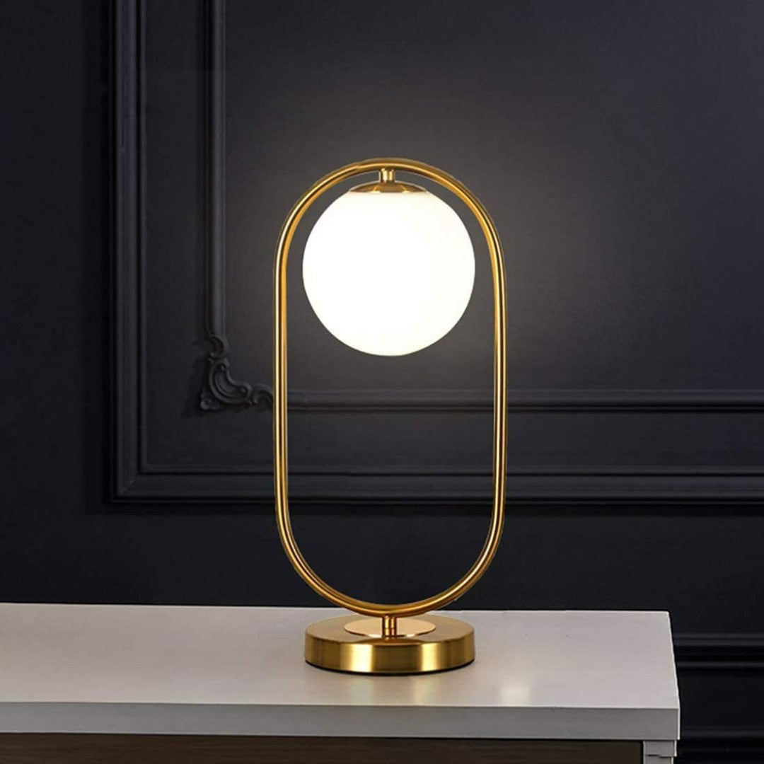 Woke Modern Bedside Table Lamp With Gold Antique Finish And Milky White Glass Shade Table lamp