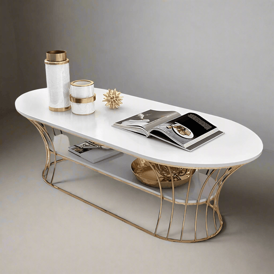 Modern N I CREATIONS coffee table with sleek white top and elegant gold wire base