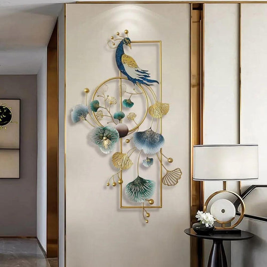 Peacock wall art hanging on a clean white wall – N I CREATIONS™"